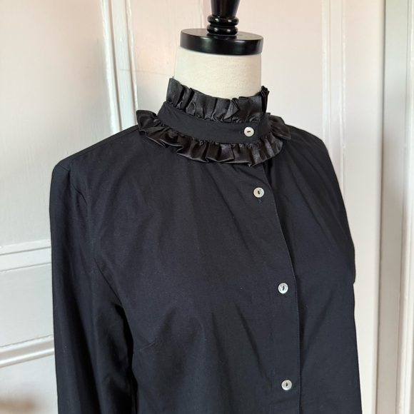 Mille Resort & Travel Women’s Elegant Black Ruffle Collar Button Down Top XS - Picture 2 of 11